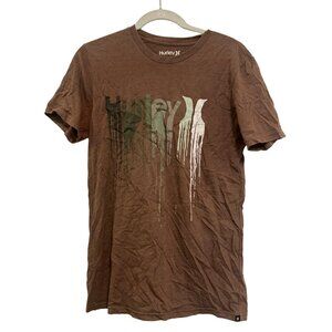 Hurley Graphic T-Shirt Mens Medium Brown Cotton Blend Crewneck Short Sleeve
